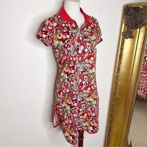 Paul Frank Asian Inspired Short Sleeve Polo Mini Dress with Side Slits Size M
